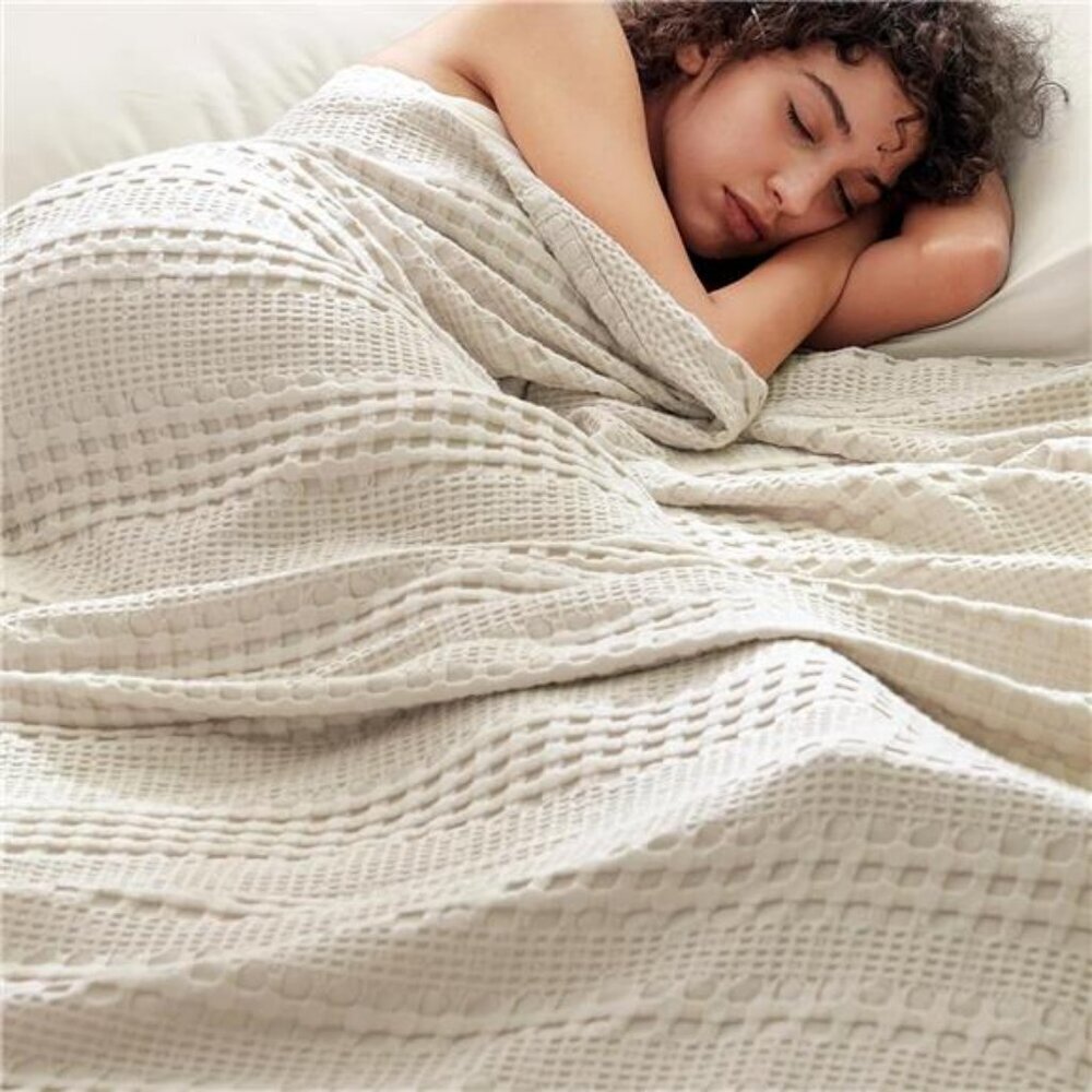 Lightweight Waffle Blanket Queen Size Bamboo Rayon